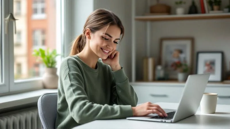 Frau am Laptop in einem hellen Homeoffice in Bremen